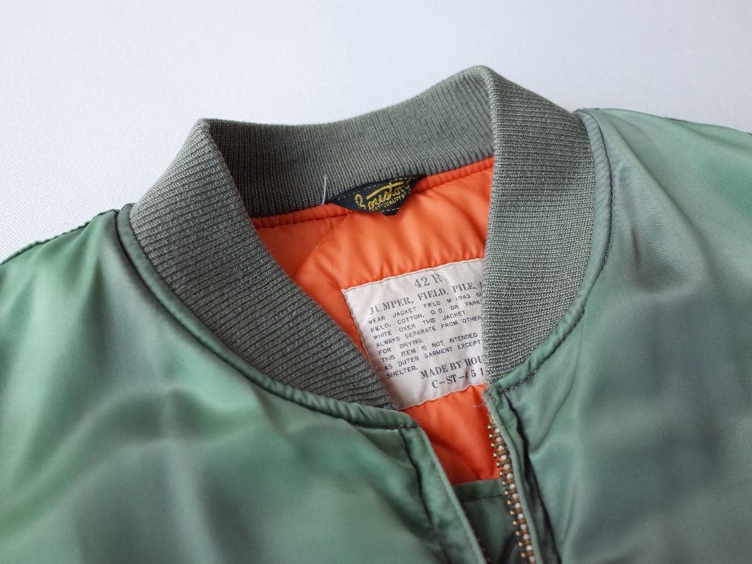 HOUSTON　復刻版　MA-1 ナイロン フライトジャケット　オリーブ/セージ