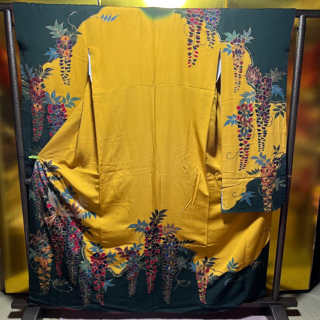 ☆☆ sala_tea☆☆振袖　正絹　成人式　紅型友禅　からし色