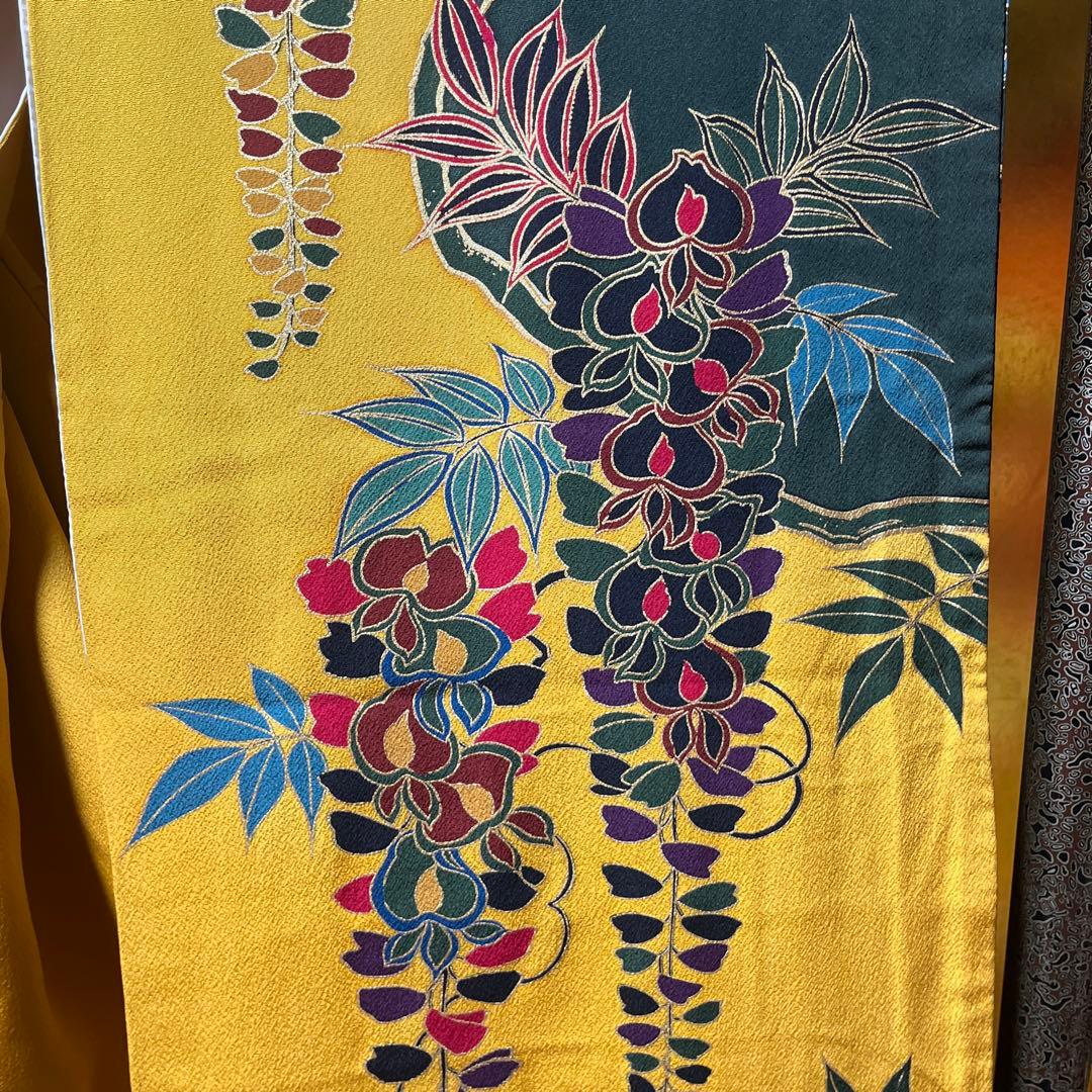 ☆☆ sala_tea☆☆振袖　正絹　成人式　紅型友禅　からし色