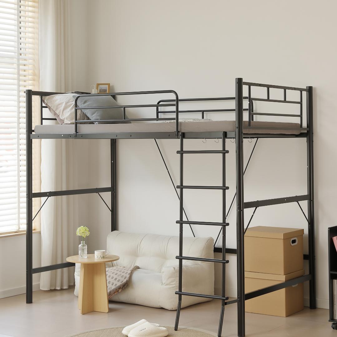 超人気✨ロフトベッド（S）コンセント付き送料無料 スチール 耐震ベッド　ブラック