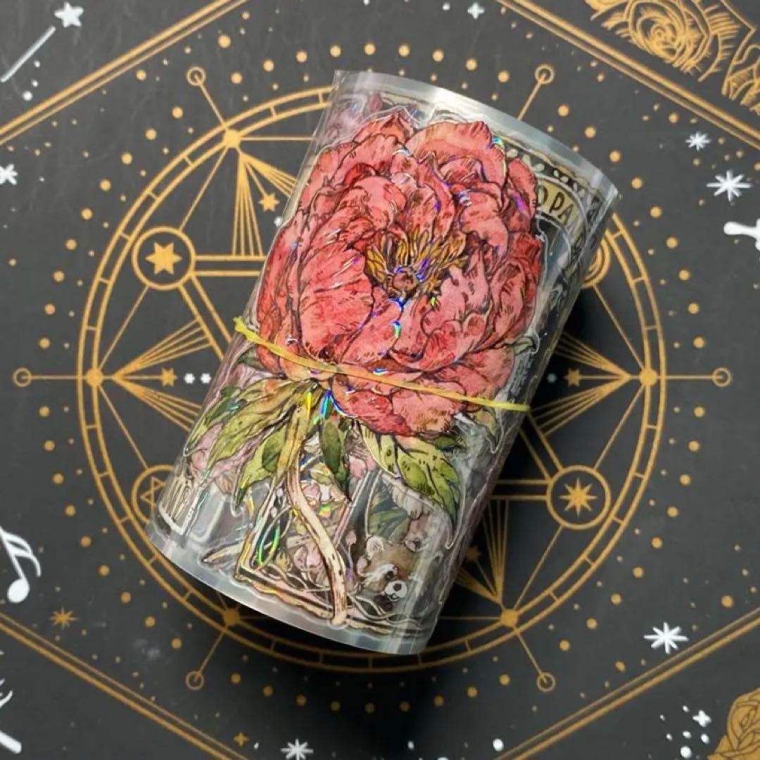 【9226】海外　貝殻光カッティング　マスキングテープ　アライグマ　お花　動物系