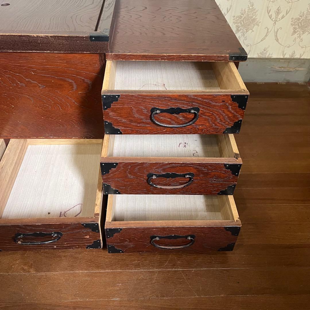 【アンティーク】昭和レトロ 木製 関東火鉢 長火鉢 引き出し付 囲炉裏 古道具