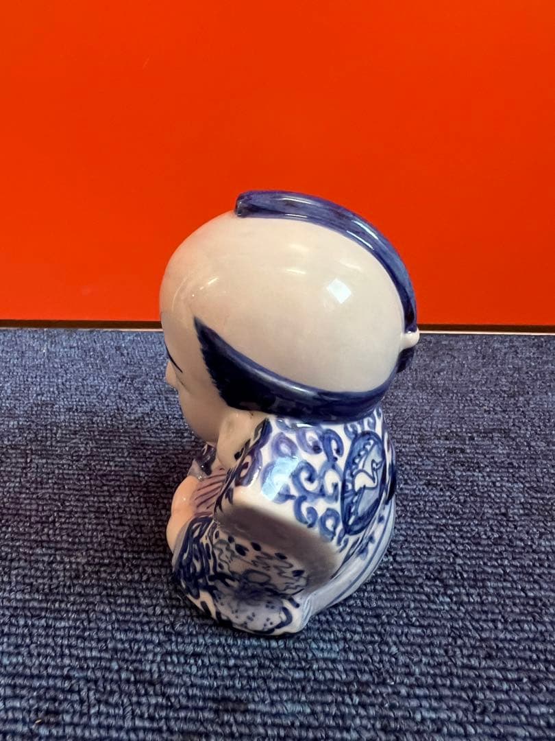 1279 珍品  九谷焼  お多福  染付　福助さん  置物