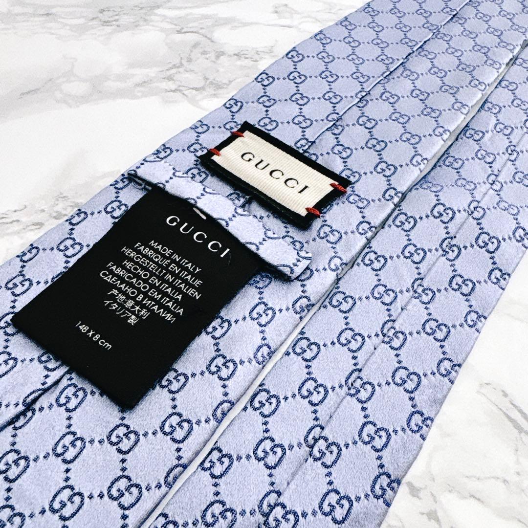 ♡高人気柄♡Gucciグッチネクタイ ライトブルー系シェリーライン