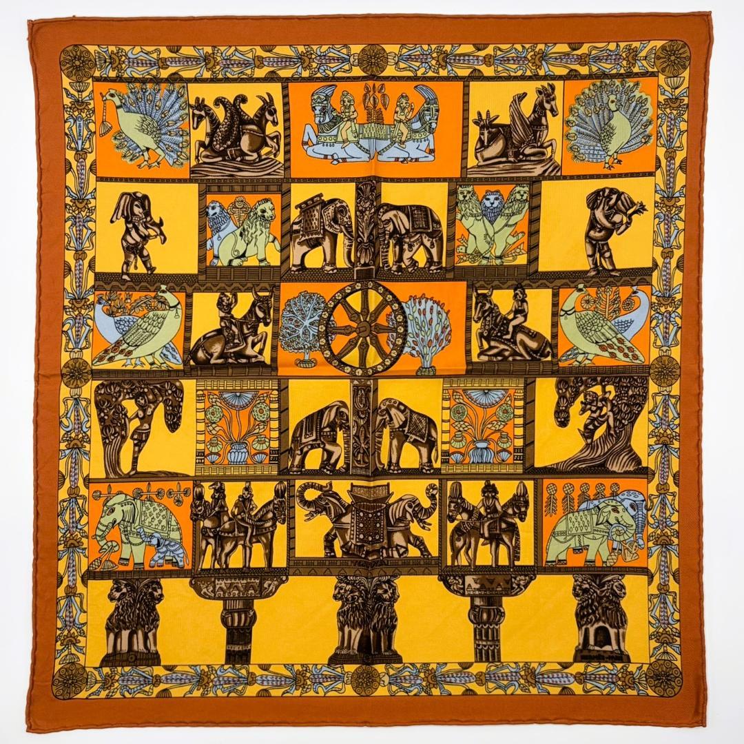 HERMES エルメス カレ45 塔門 スカーフ ガヴロッシュ タグなし 美品