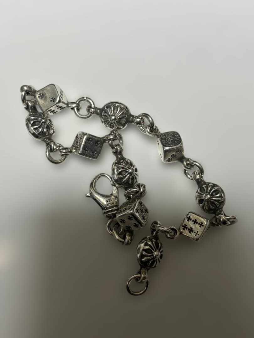 38g！ダイス&クロスボール シルバー925サイコロ　ダイスブレスレット メンズ