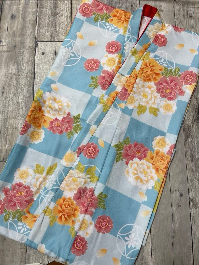 四つ身着物　１５点セット　七五三　女の子　着物セット　１１５-１２５　水色　花柄