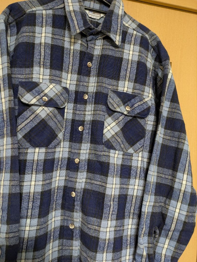 FIVE BROTHER ネルシャツ青×白（L）