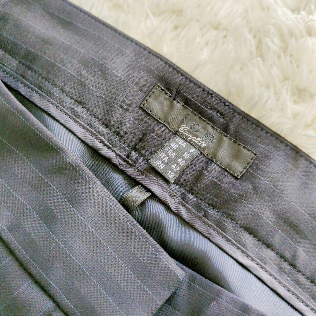 ICB　パンツスーツ　セットアップ　ストライプ　濃紺　シングルボタン　ビジネス