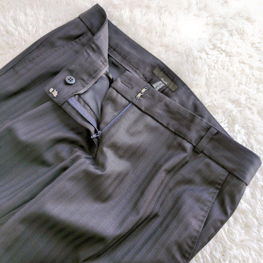 ICB　パンツスーツ　セットアップ　ストライプ　濃紺　シングルボタン　ビジネス