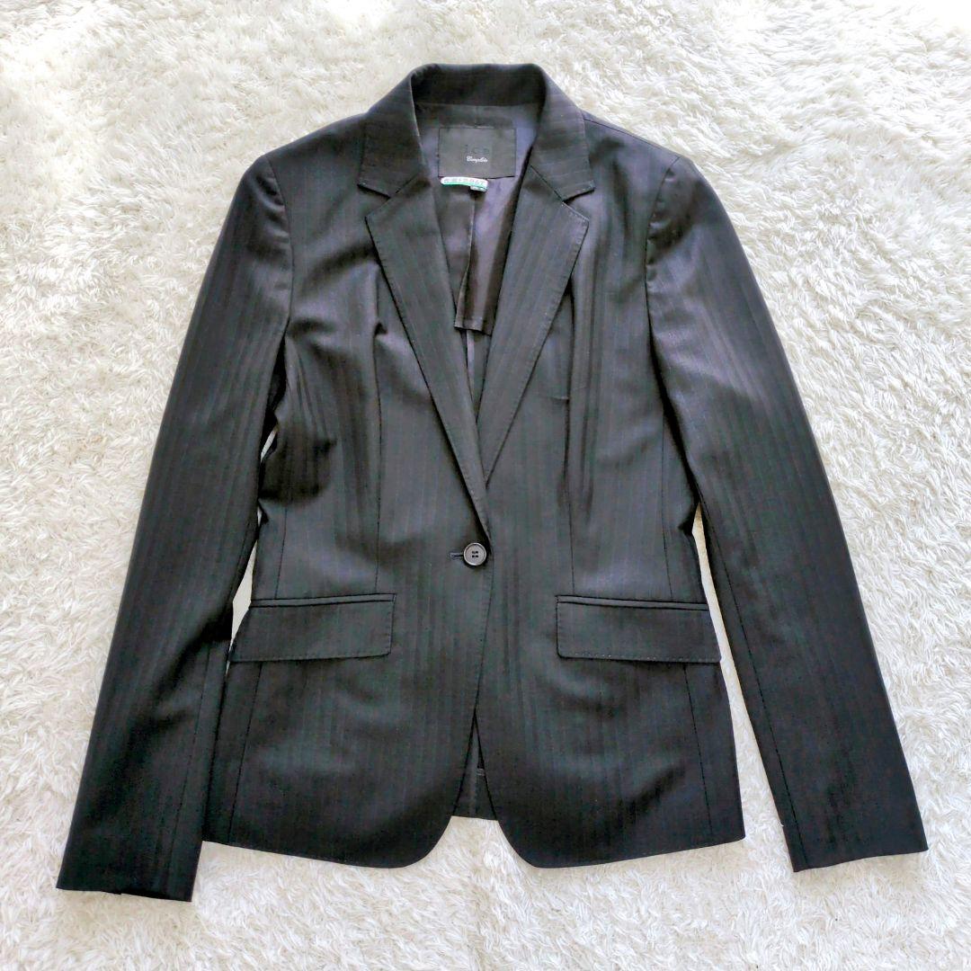 ICB　パンツスーツ　セットアップ　ストライプ　濃紺　シングルボタン　ビジネス