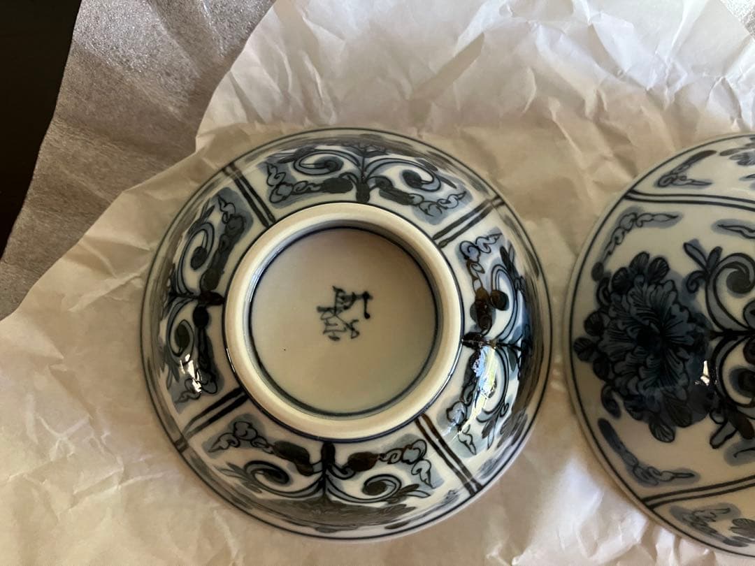 九谷焼　妙泉陶房　長左窯　山本長左 氏　染付　夫婦飯碗　ペアお碗　ご飯茶碗　２客