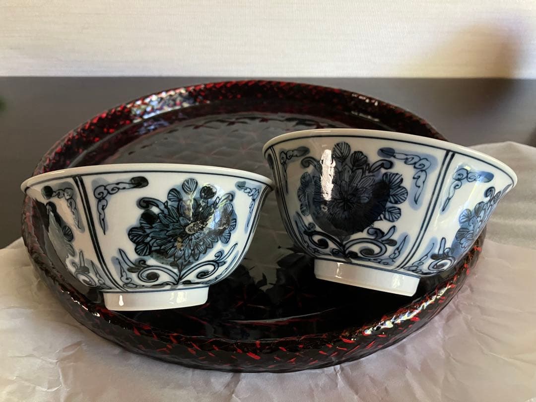 九谷焼　妙泉陶房　長左窯　山本長左 氏　染付　夫婦飯碗　ペアお碗　ご飯茶碗　２客