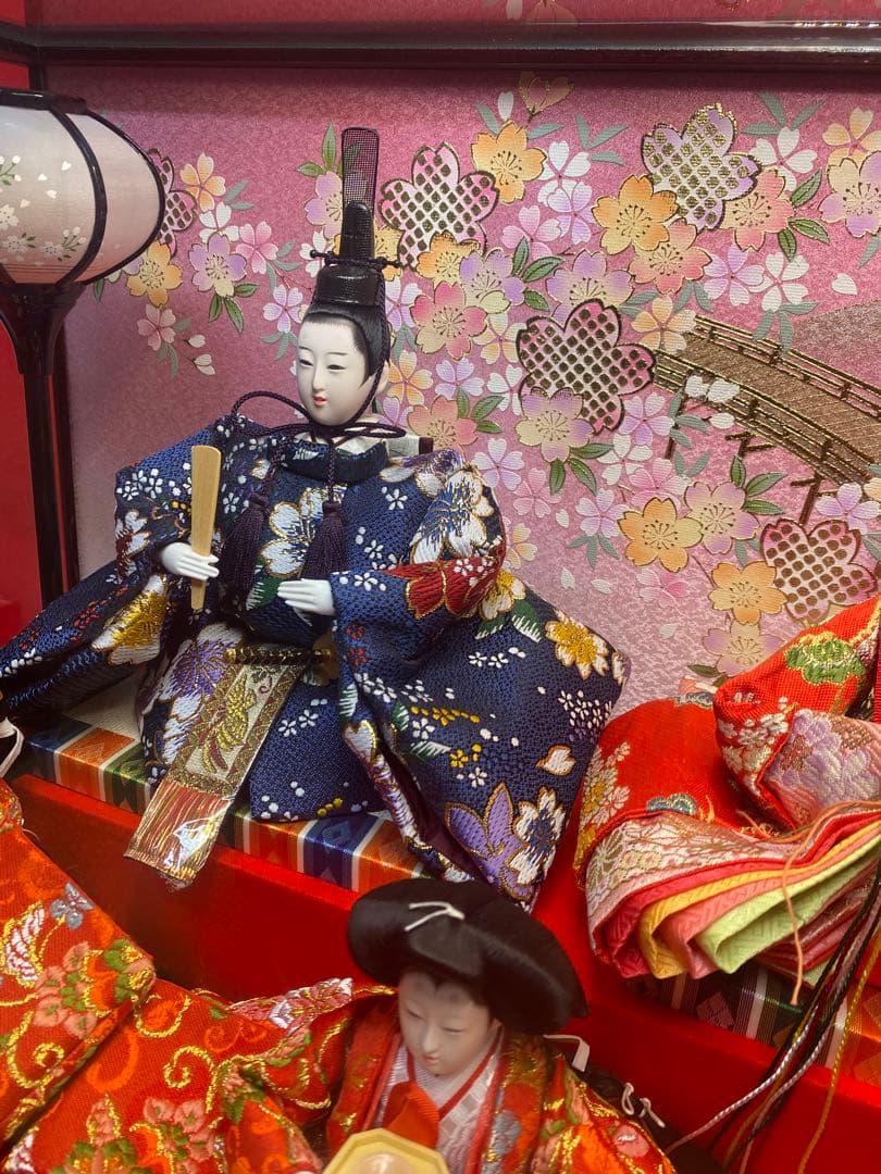 東京久月　雛人形親王五人飾りガラスケース入・間口約５６×奥行約３３×高さ約４２㎝