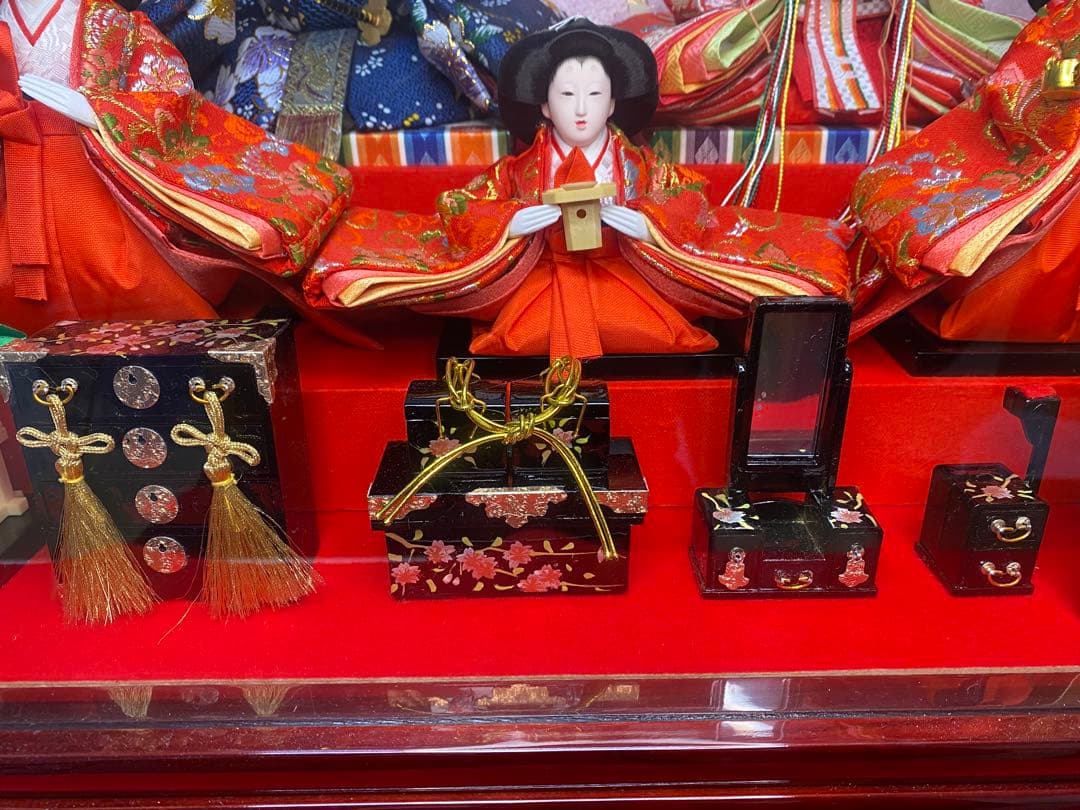 東京久月　雛人形親王五人飾りガラスケース入・間口約５６×奥行約３３×高さ約４２㎝