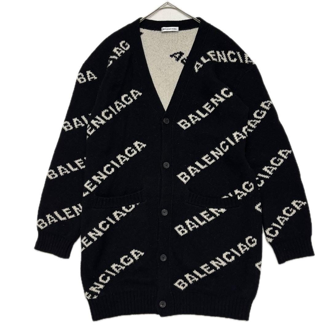 美品　BALENCIAGA ロゴ ジャガード ウール　カーディガン バレンシアガ