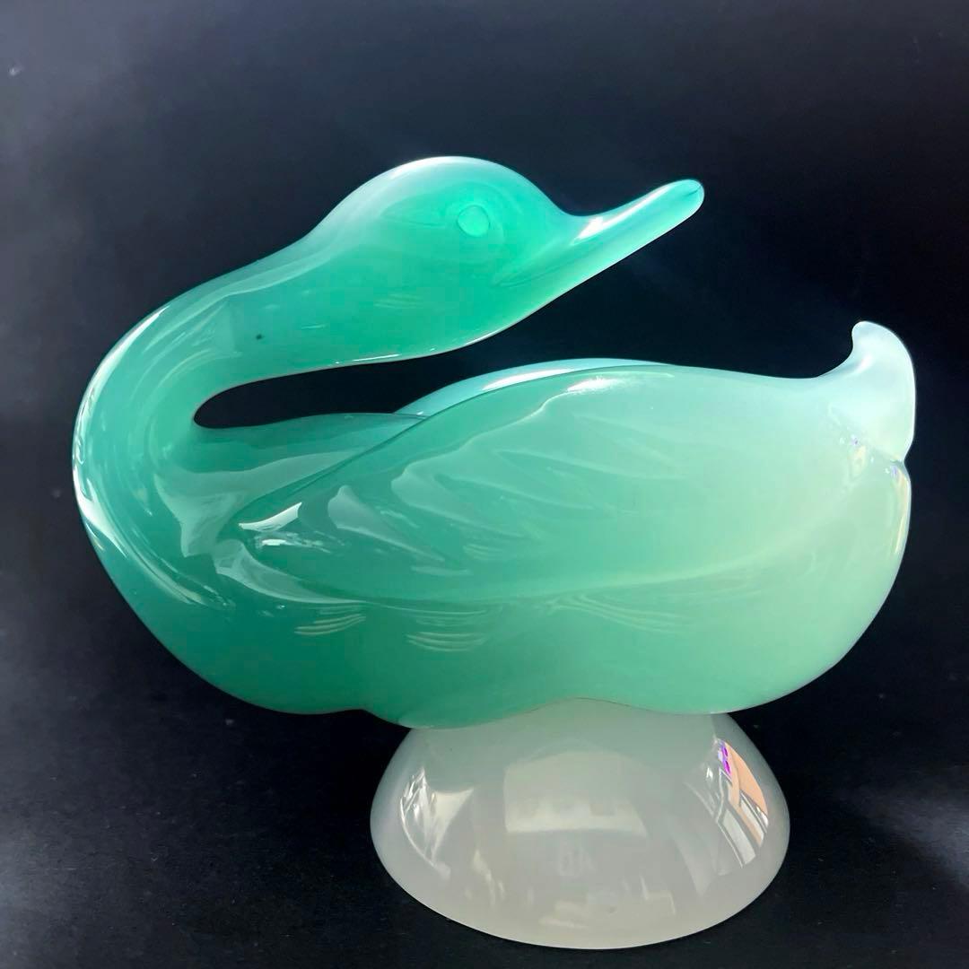 ムラーノ スワン　アルキメデセグソ グリーン アラバストロンガラスの白鳥彫刻