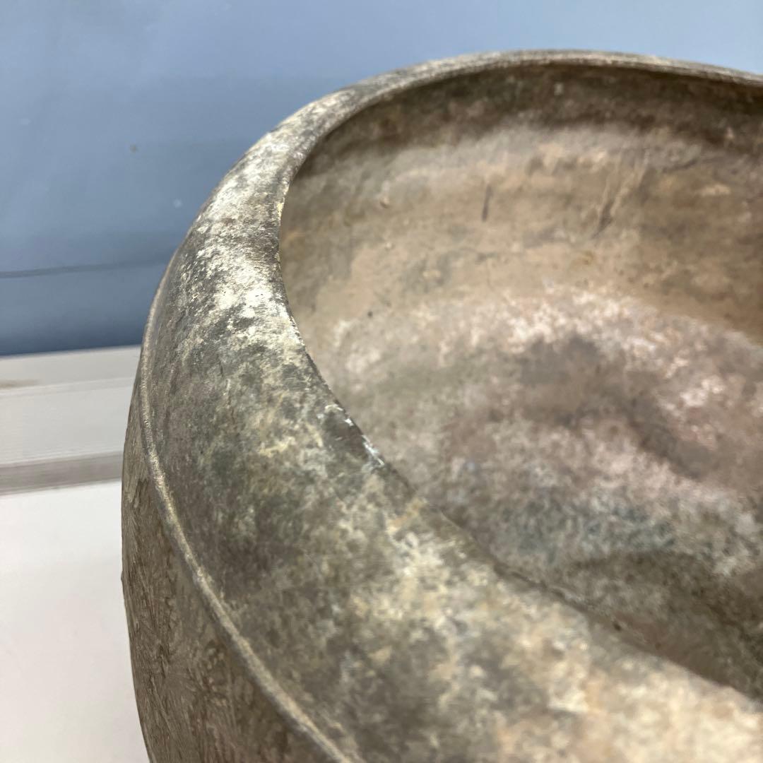 4F 松竹梅 彫金 砂張 金属製 火鉢 植木鉢 メダカ鉢 アンティーク レトロ