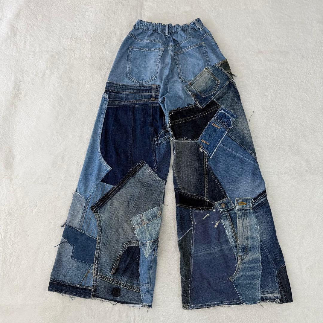 リメイクデニム パッチワーク ワイドパンツ フレアデニム 極太 唯一無二!!