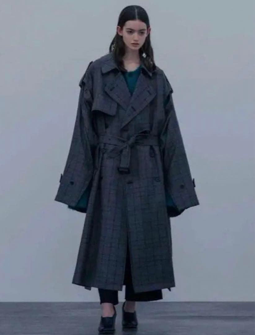 ジャケット・アウター stein DEFORMATION TRENCH COAT GLEN CHECK
