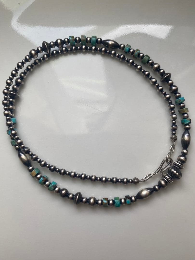 ナバホ ビーズ パール シルバー silver 925 ネックレス ターコイズ