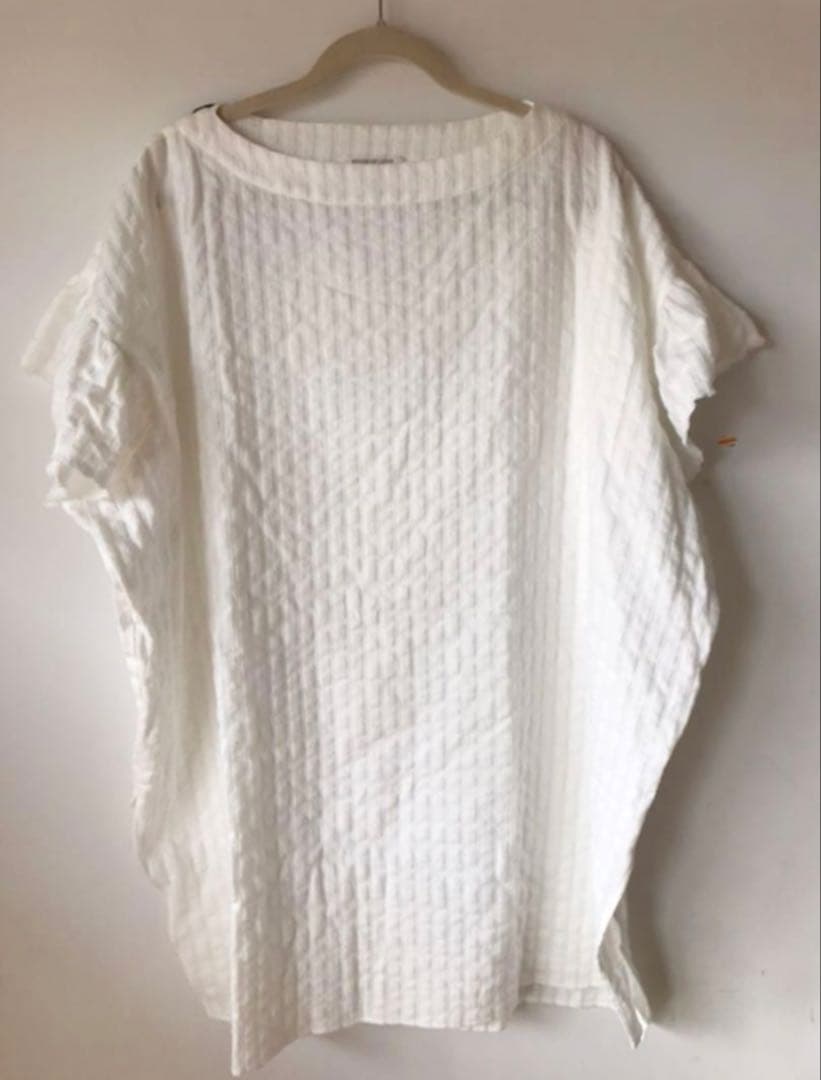 ホワイトストライプコットン半袖シャツ