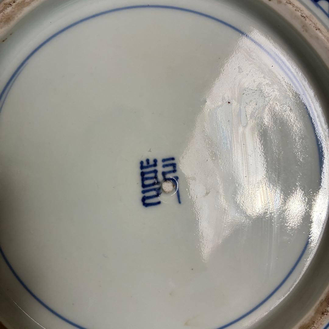 時代物 染付 牡丹文 角大皿 飾り皿 盛皿 骨董