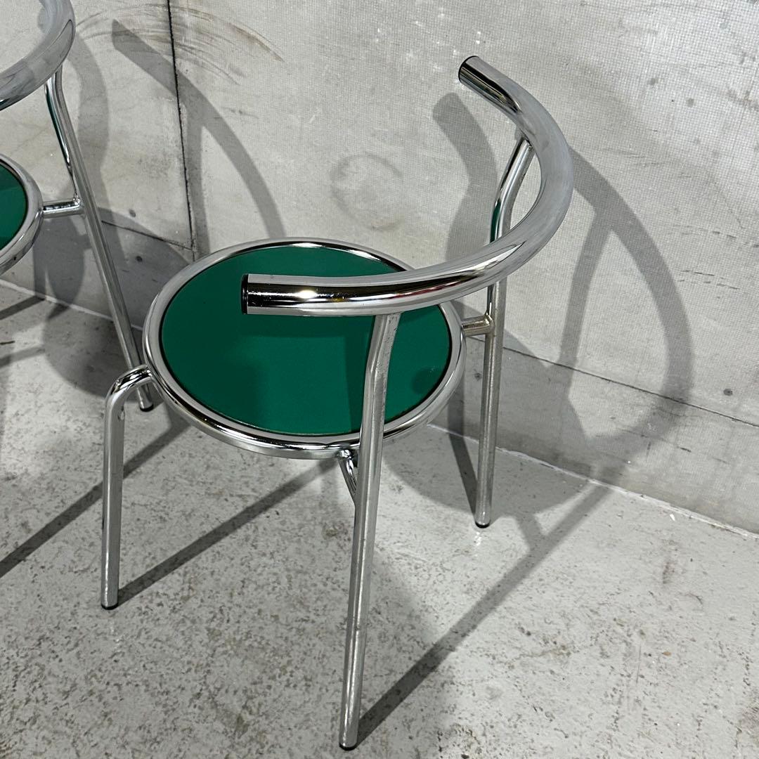 ★Chitose★ スチールラウンドチェア カフェチェア 昭和レトロ 2脚セット