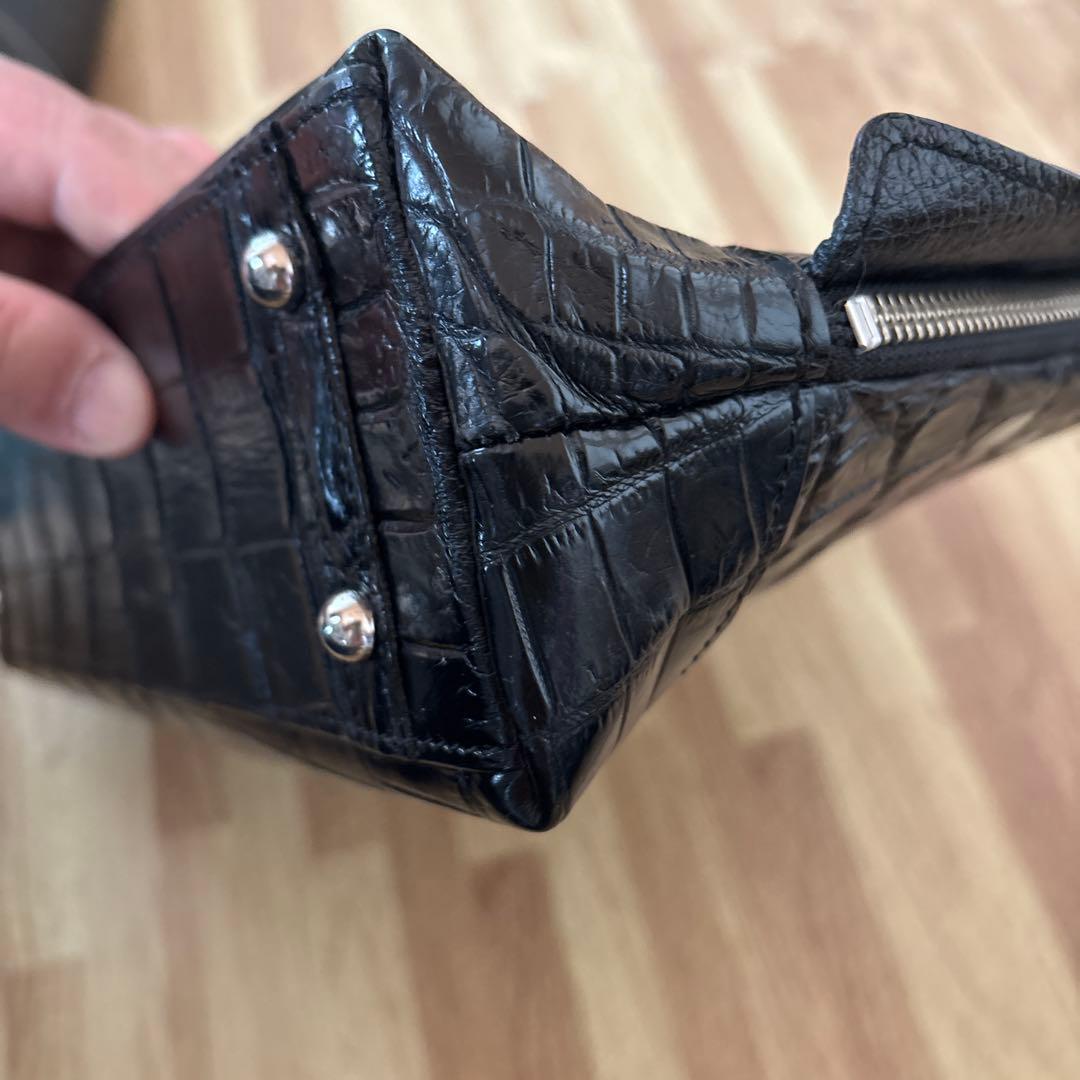 ★JRA認定★シャイニングクロコダイル 2way トートバッグ 黒 センター取り