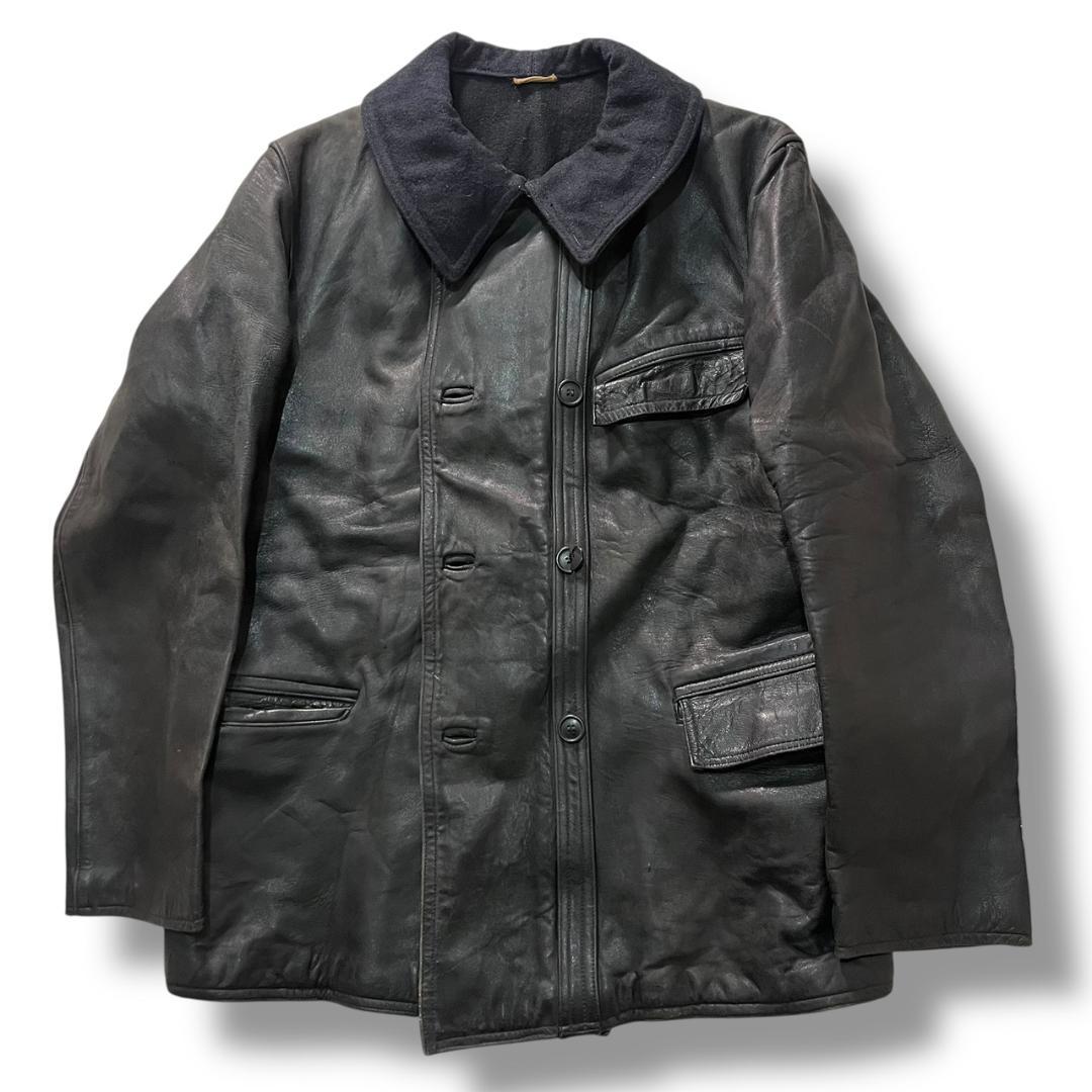 50s 60s フレンチ コルビジェジャケット レザージャケット ブラック