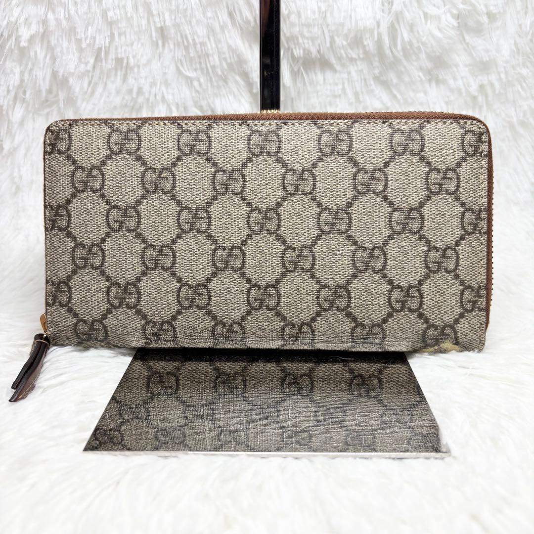 ✨訳あり美品✨ グッチ GGスプリーム ラウンドジップ 長財布 PVC ブラウン