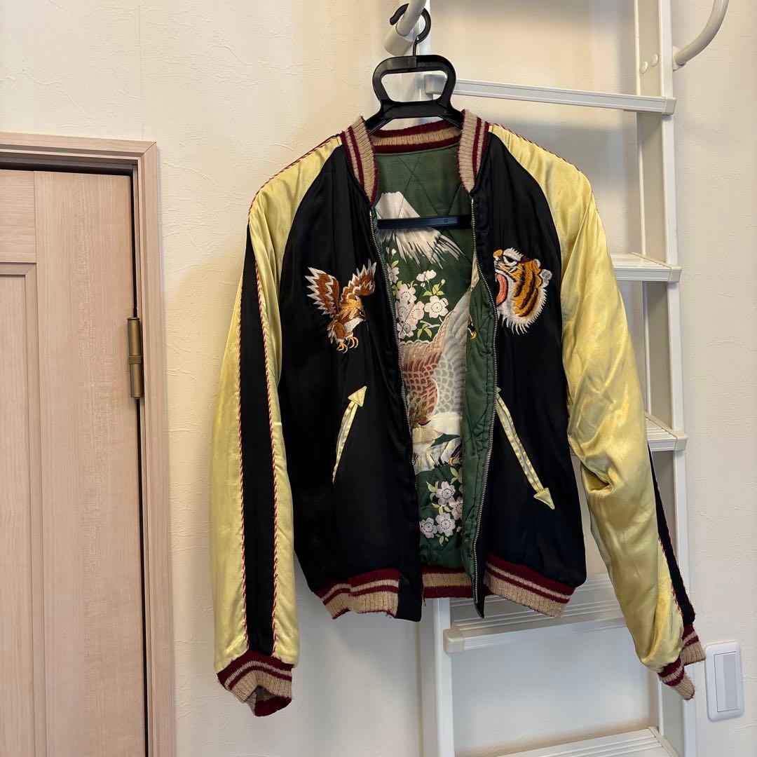 テーラー東洋　東洋エンタープライズ　スカジャン 虎と鷹の刺繍 花柄裏地