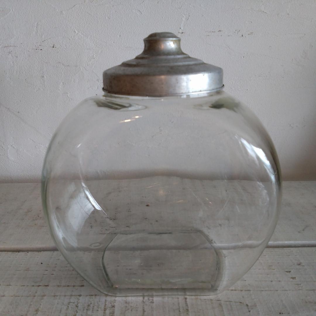 古い菓子瓶　昭和レトロ　ガラス瓶　蓋付　希少