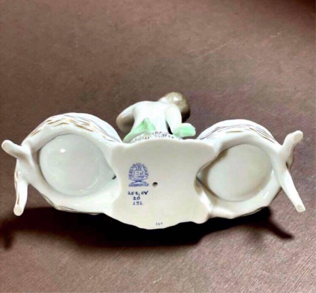 HEREND ヘレンドアポニーグリーンエンジェルセラーソルト＆ペッパー天使皿レア