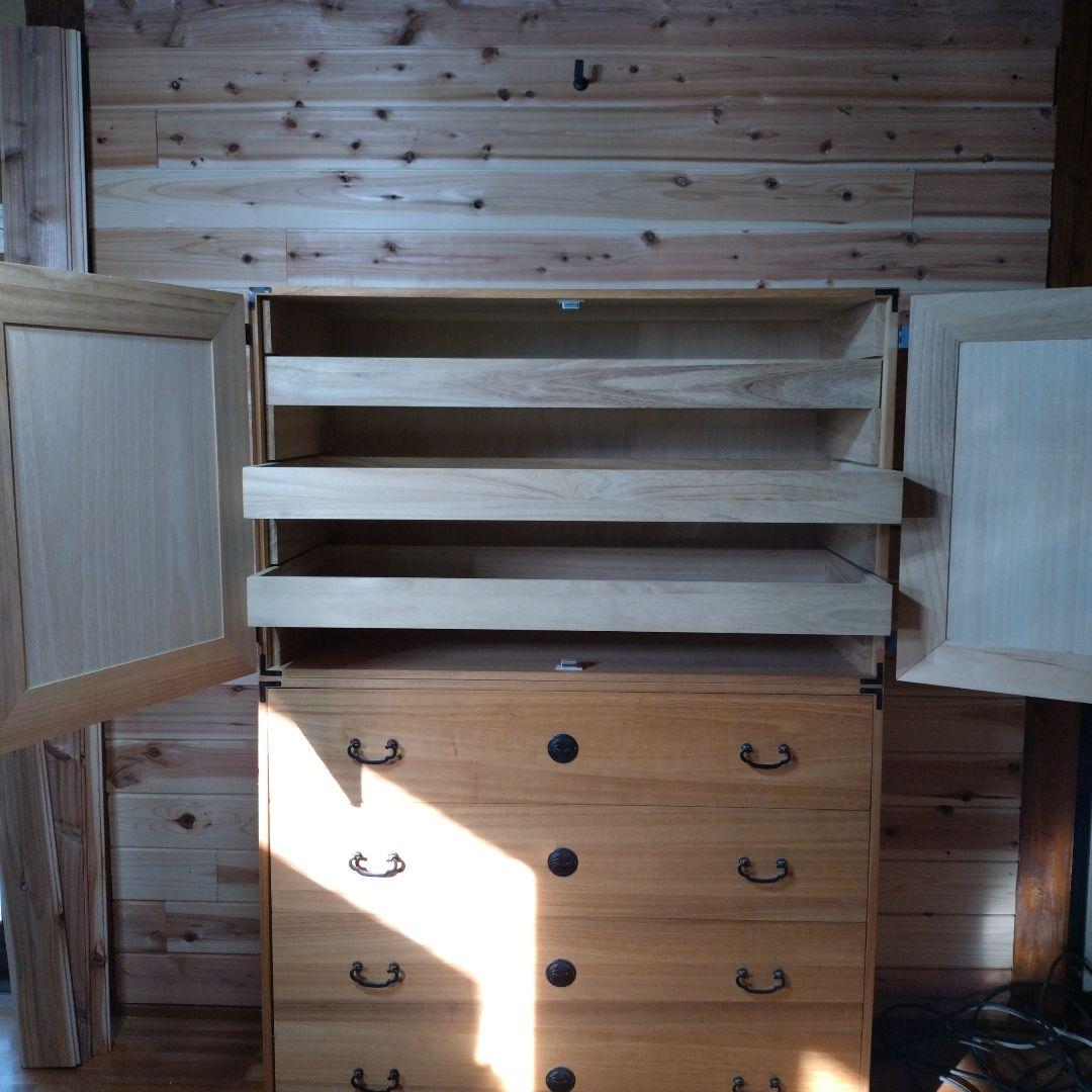 サン　(美品)桐箪笥①上部　和風チェスト・タンス 自然木仕上げ