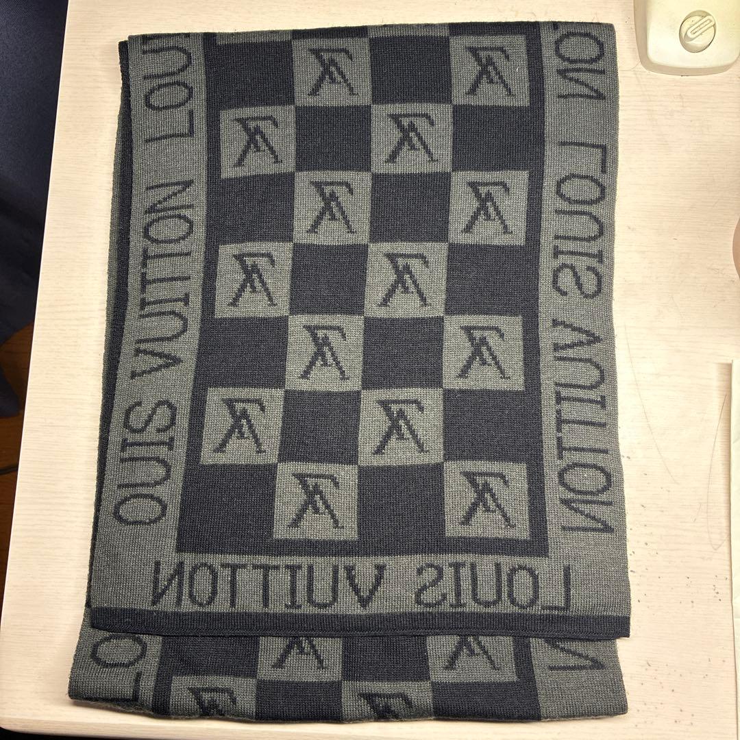 Louis Vuitton チェック柄マフラー ネイビー/グレー