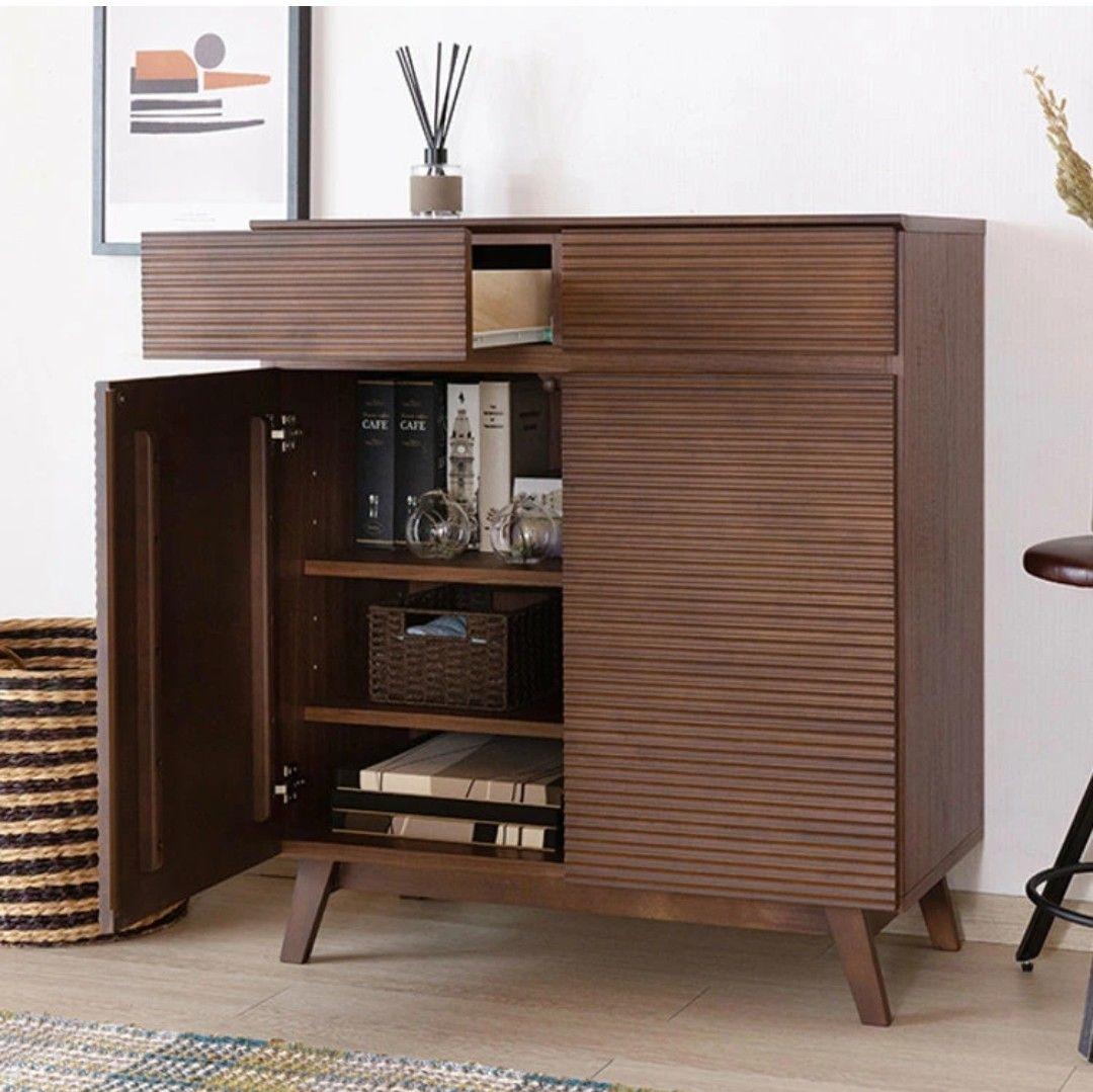 天然木製 収納キャビネット 80cm幅