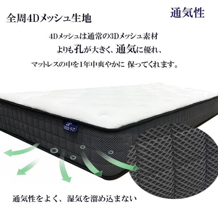 マットレスセミダブル 硬め 通気 23cm ポケットコイル 竹炭 腰痛 耐久新品