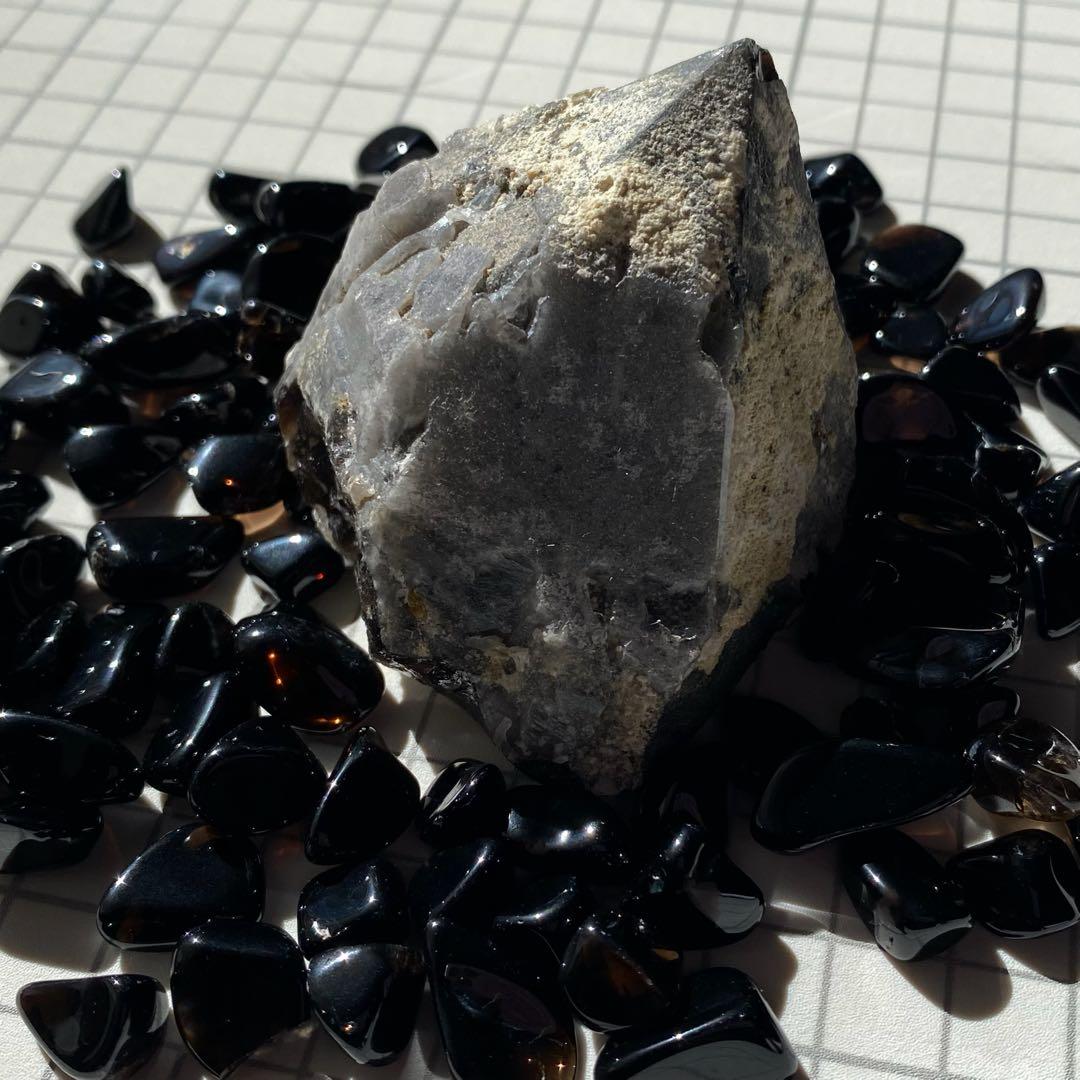 セット★ モリオン 単結晶 モリオン細石　天然石　黒水晶　チベット産