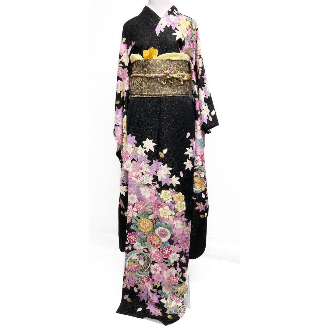 金通し　金駒刺繍　金彩　菊花　楓　桜花　振袖　着物　013a p