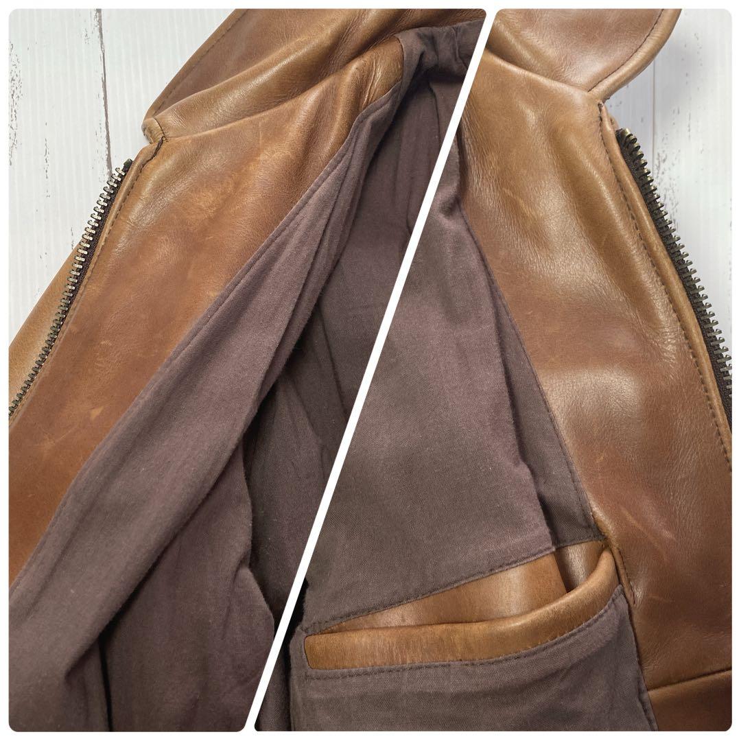 シングルライダース　レザー キャメル　TALON 牛革　ジャケット　ブラウン