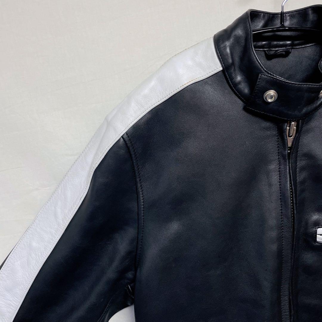 レザージャケット シングルライダースジャケット 革ジャン 切り替え ショート丈