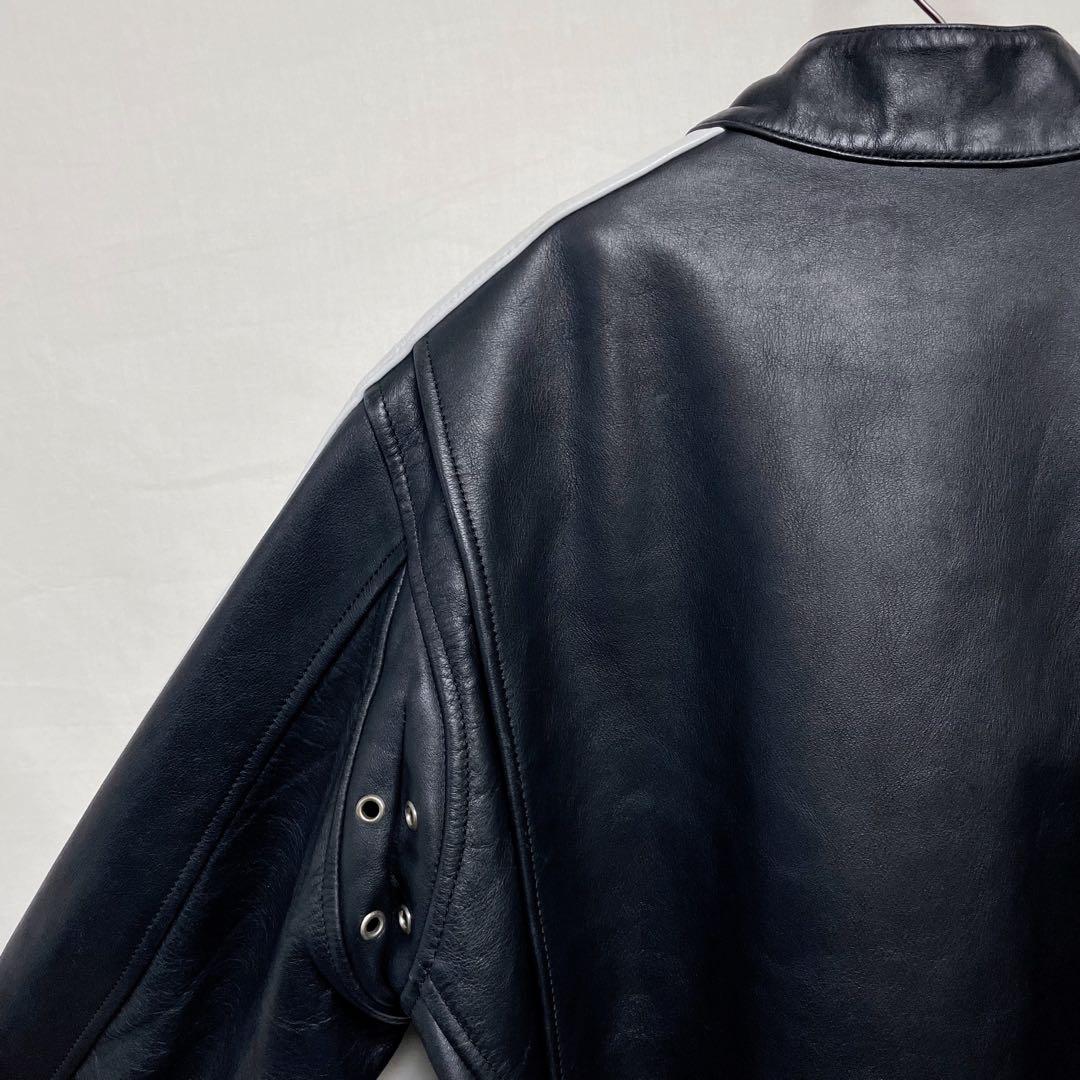 レザージャケット シングルライダースジャケット 革ジャン 切り替え ショート丈