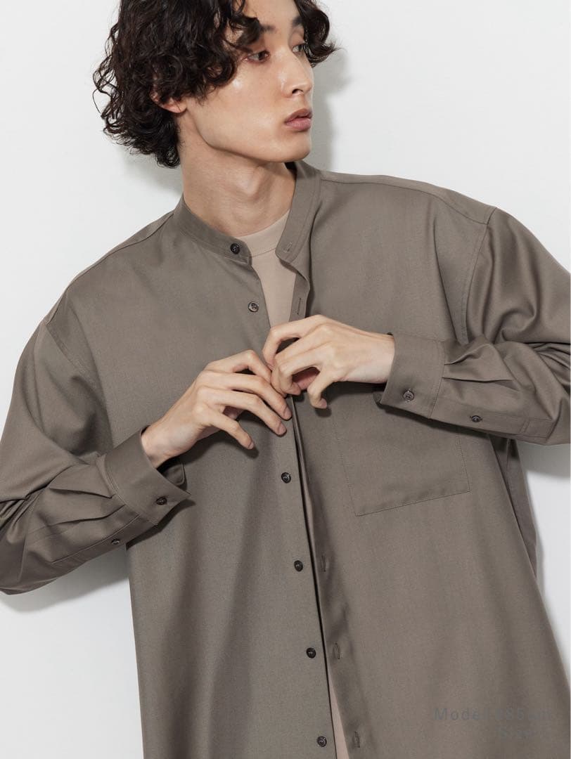 新品 PLST レーヨンブレンドバンドカラーシャツ S プラステUNIQLO C