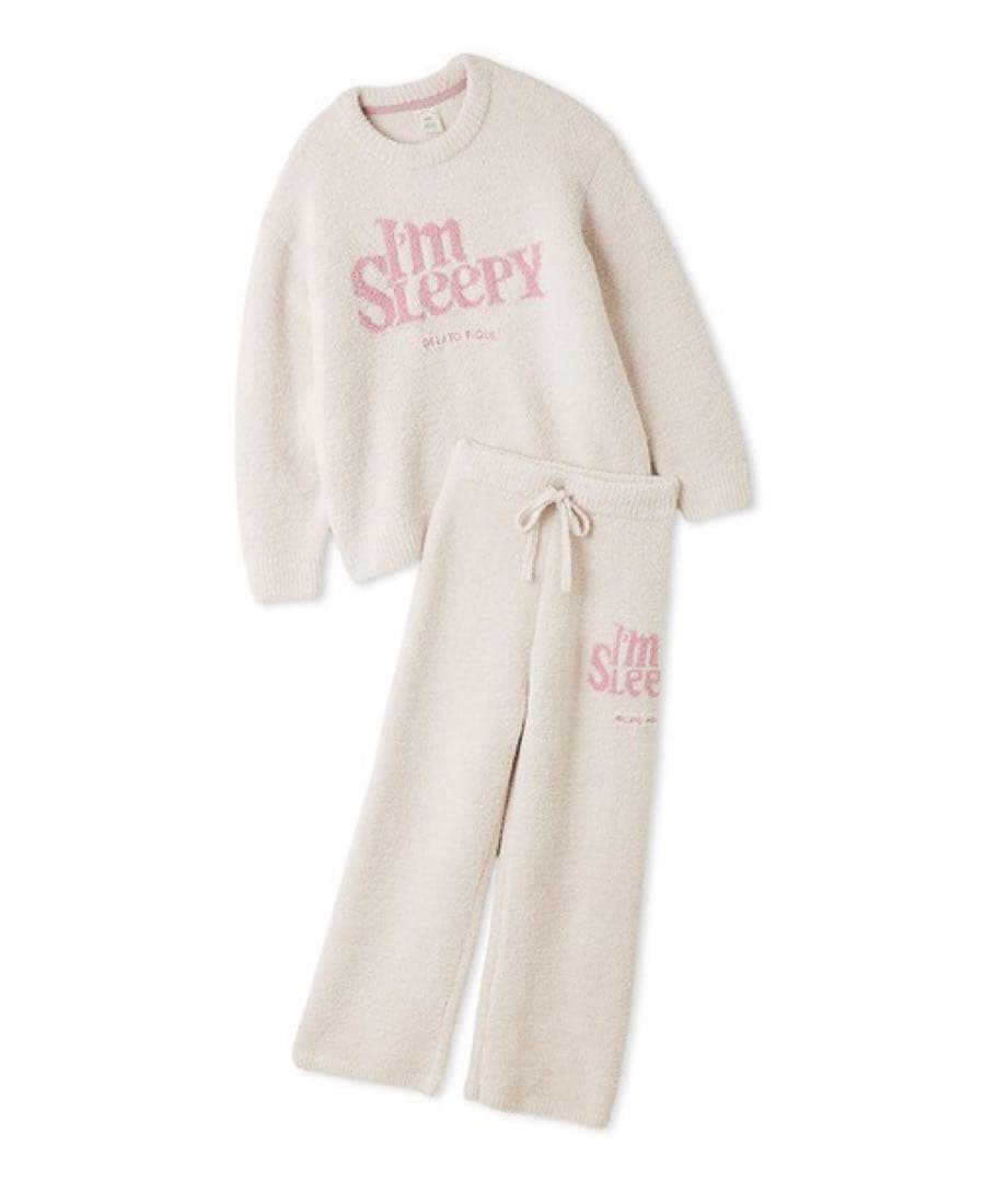 パウダースリーピーロゴジャガードプルオーバー＆ロングパンツセット　アイボリー