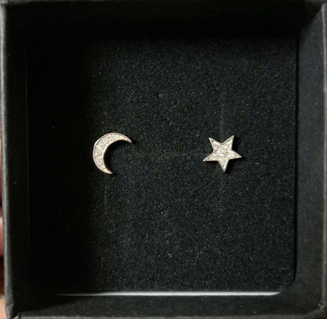 スター　ムーン　ダイヤモンドピアス　k18ホワイトゴールド