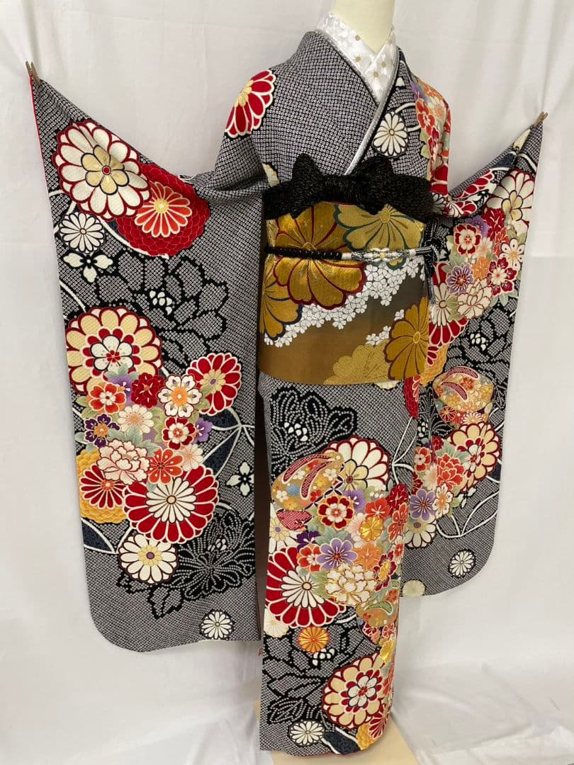 売約済み【WA-Modern】★★正絹　膨れ織り　染疋田　振袖7点フルセット★★