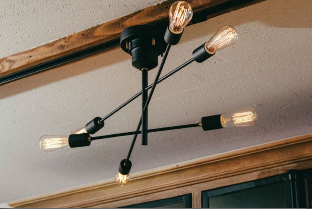 【電球付き】シーリングライト 6灯　ブラック　レトロ電球