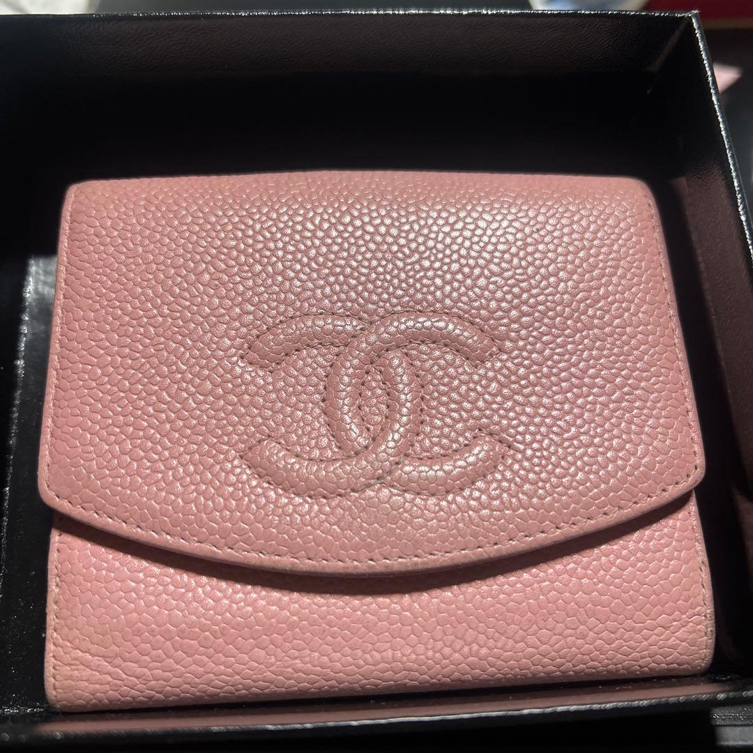 CHANEL ピンク レザー 二つ折り財布