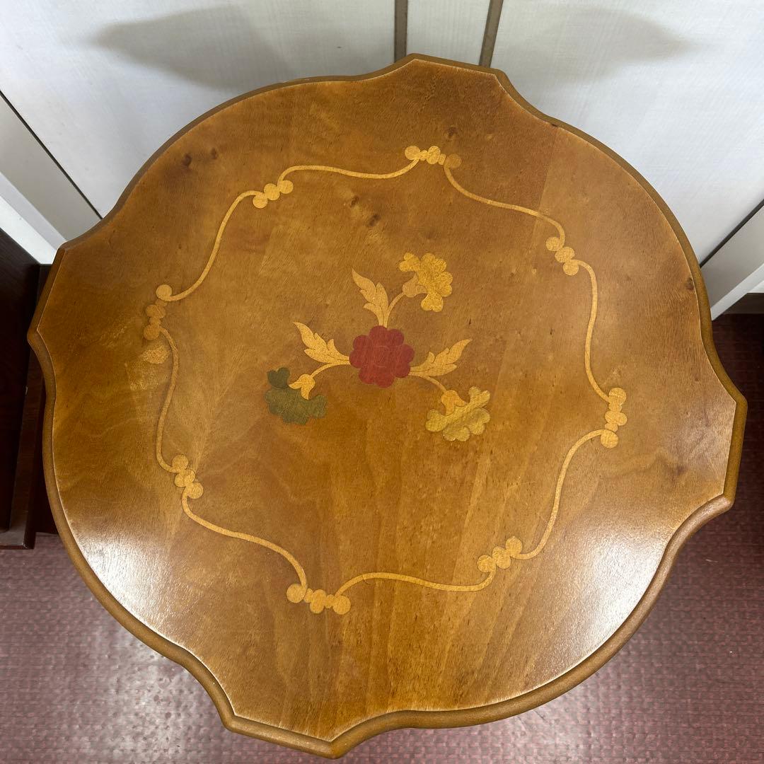 イタリア製　猫脚　アンティーク調　花台　コーヒーテーブル ブラウン 木製 象嵌